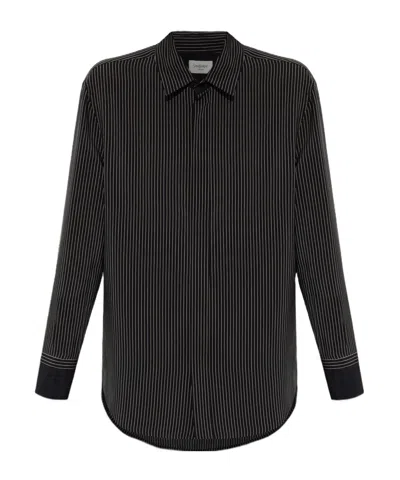 Saint Laurent Lapel Long Sleeve Shirt In Noir Craie