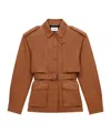 Saint Laurent Lapel Long-sleeved Leather Jacket In Brown