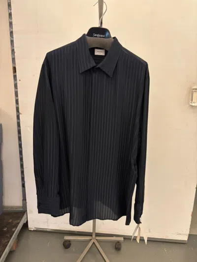 Saint Laurent Lapel Long-sleeved Shirt In Black