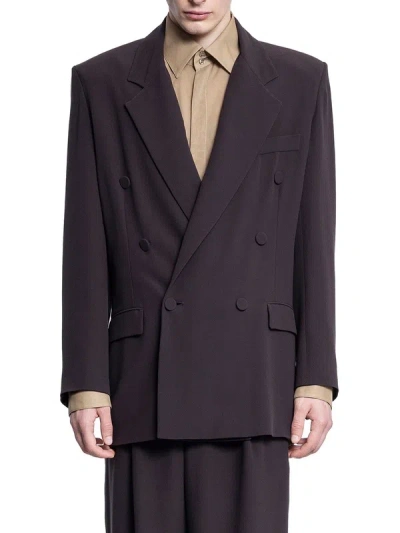 Saint Laurent Lapel Long-sleeved Suit Coat In Black