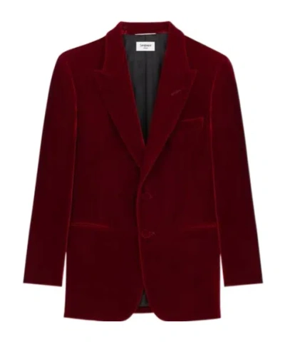 Saint Laurent Lapel Long-sleeved Suit Coat In Red