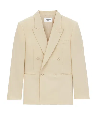 Saint Laurent Lapel Long-sleeved Suit Coat In Nude