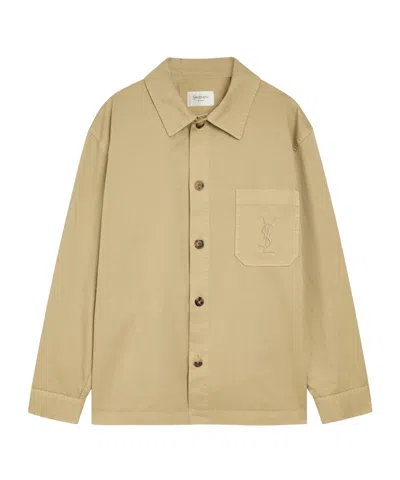 Saint Laurent Lapelled Long-sleeved Shirt Jacket In Neutral