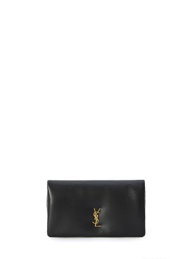 Saint Laurent Large Bifold Wallet With Chain In Black