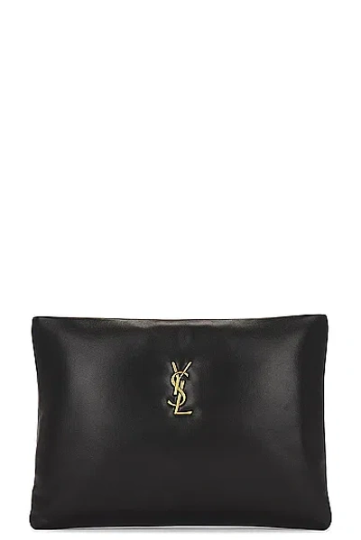 Saint Laurent Large Calypso Zipped Pouch In Noir