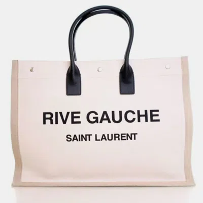 Pre-owned Saint Laurent Large Canvas Rive Gauche Tote In Sand