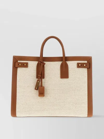 Saint Laurent Large Canvas Shopping Tote With Structured Shape
