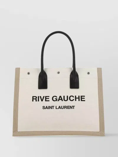 Saint Laurent Large Canvas Tote With Striking Handles In Cream