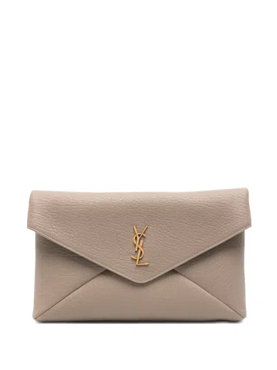 Saint Laurent Large Cassandre Clutch In Gray