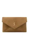 Saint Laurent Large Cassandre Envelope Clutch In Suede In Silver