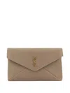 Saint Laurent Large Cassandre Envelope Leather Pouch In Neutral