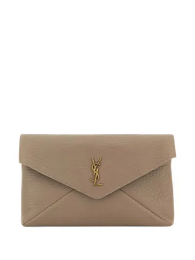 SAINT LAURENT LARGE CASSANDRE ENVELOPE LEATHER POUCH