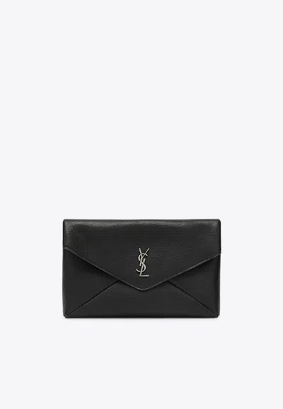 Saint Laurent Large Cassandre Envelope Pouch Bag In Black