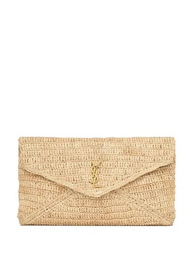 Saint Laurent Grosse Cassandre Clutch Mit Kuvertform In Weiss