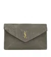 Saint Laurent Leather Cassandre Envelope Pouch In Gray