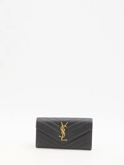 Saint Laurent Large Cassandre Flap Wallet In Black