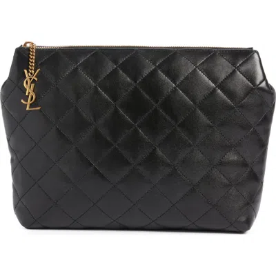 Saint Laurent Large Cassandre Leather Cosmetics Bag In Black