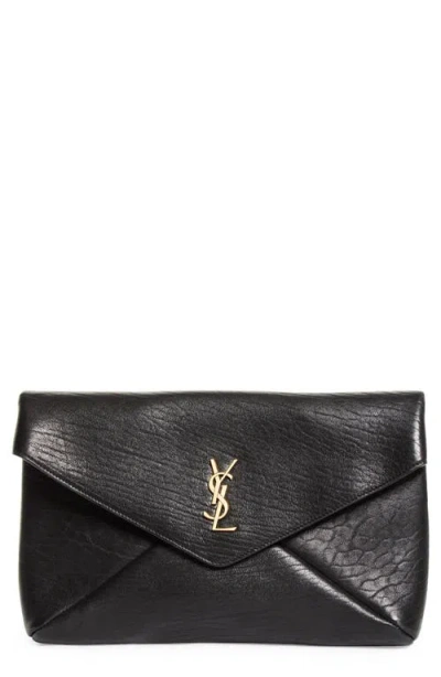 Saint Laurent Large Cassandre Leather Envelope Clutch In Black