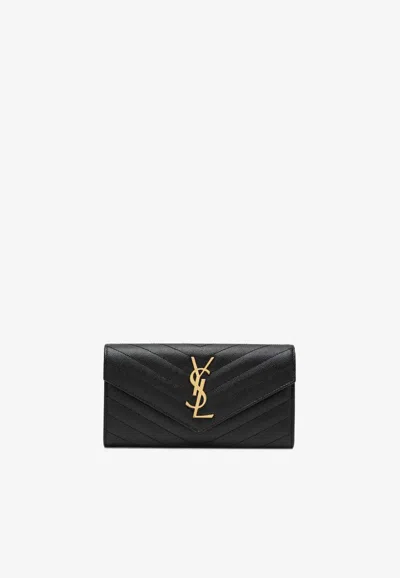 Saint Laurent Large Cassandre Matelassé Wallet In Black