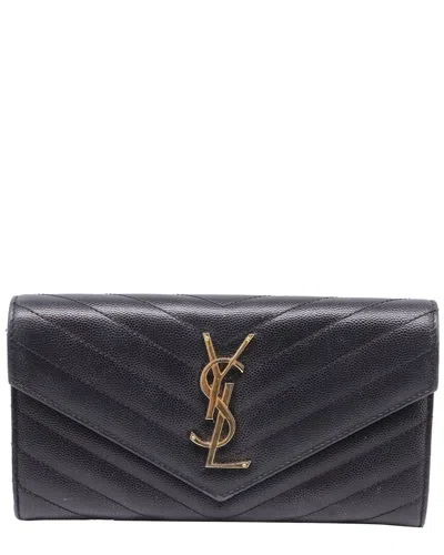 Saint Laurent Large Cassandre Quilted Flap Wallet (authentic Pre-loved) In Black