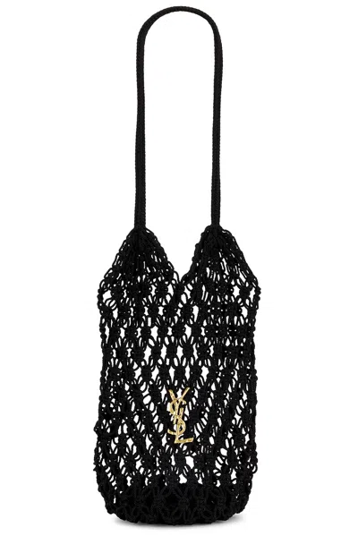Saint Laurent Large Cassandre Shopping Crochet Bag In Black