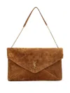 Saint Laurent Extra Extra Large Suede Cassandre Envelope Wallet On Chain In Brown