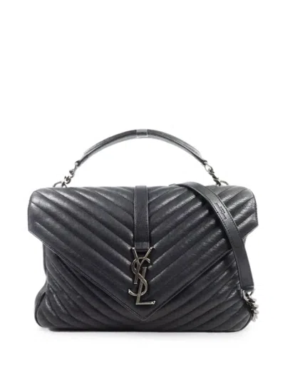 Pre-owned Saint Laurent Large College Logo-plaque Tote Bag In Black