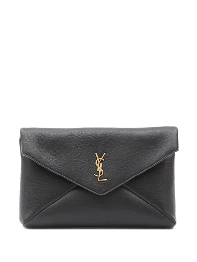 Saint Laurent Large Envelope Clutch Bag In Black