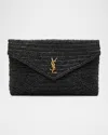 Saint Laurent Large Envelope Flap Ysl Clutch Bag In Raffia In Black