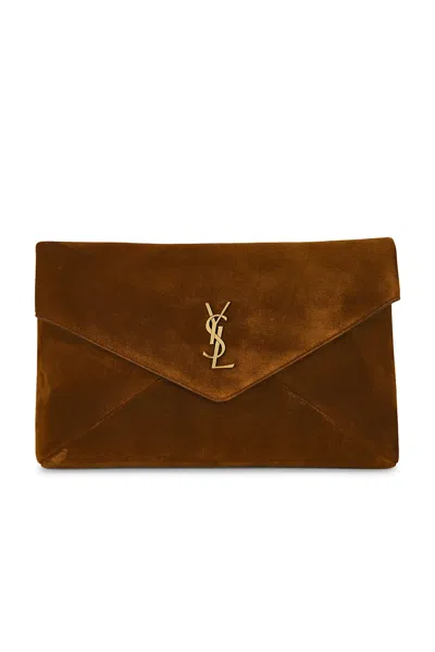 Saint Laurent Large Envelope Pouch In Caramel Cognac