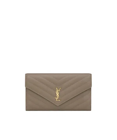 Saint Laurent Large Flip Wallet In Brown