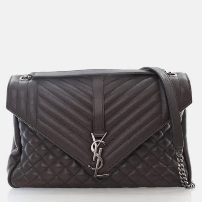 Pre-owned Saint Laurent Large Grey Calfskin Triquilt Envelope Shoulder Bag In Gray