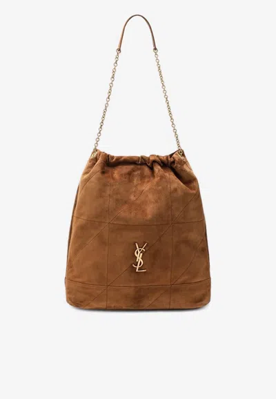 Saint Laurent Large Jamie Pochon Suede Shoulder Bag In Brown