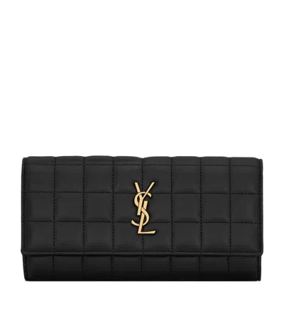 Saint Laurent Large Lambskin Cassandre Matelassé Carré Wallet In Black