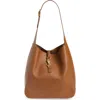 Saint Laurent Le 5a7 Large Ysl Shoulder Hobo Bag In Smooth Leather In Brown