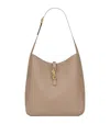 Saint Laurent Le 5a7 Large Ysl Shoulder Hobo Bag In Smooth Leather In Grey