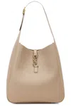 Saint Laurent Le 5a7 Large Ysl Shoulder Hobo Bag In Smooth Leather In Dusty Grey