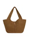 Saint Laurent Large Leather-trimmed Knitted Tote Bag In Brown