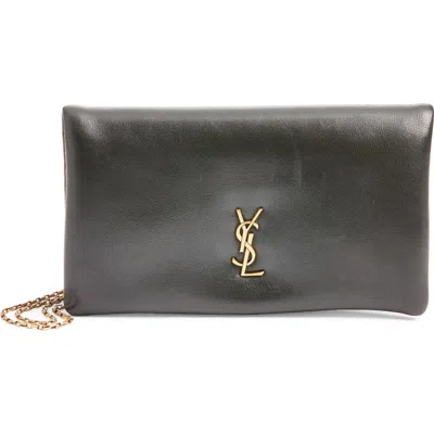 Saint Laurent Large Leather Wallet On A Chain In Black