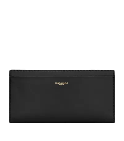 Saint Laurent Large Leather Zip-around Wallet In Black