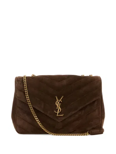 Saint Laurent Large Lou Lou Chevron-motif Chain Crossbody Bag In Brown