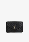 Saint Laurent Large Chevron Quilted Bag With Chain Strap In Black