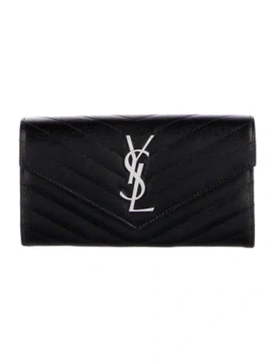 Pre-owned Saint Laurent Large Matelasse Flap Wallet Chevron Wallet In Black