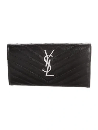 Pre-owned Saint Laurent Large Matelasse Flap Wallet Chevron Wallet In Black