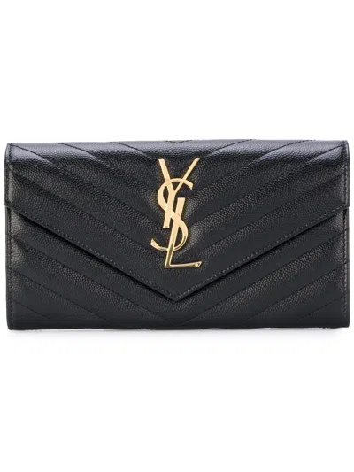 Saint Laurent Large Monogram Flap Wallet In Black