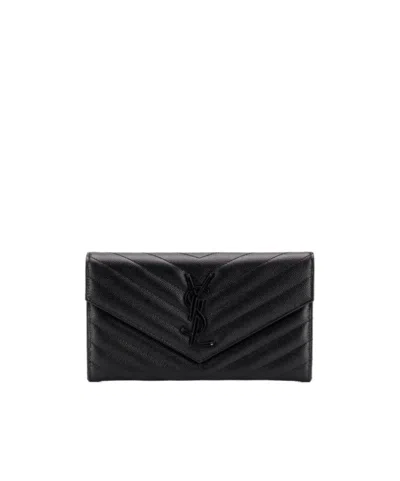 Saint Laurent Large Monogram Flap Wallet In Black