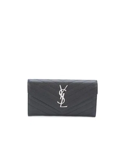 Saint Laurent Large Monogram Flap Wallet In Gray