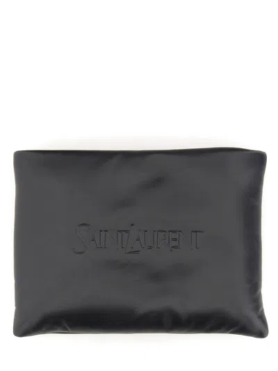 Saint Laurent Large Padded Clutch Bag With Logo In Black