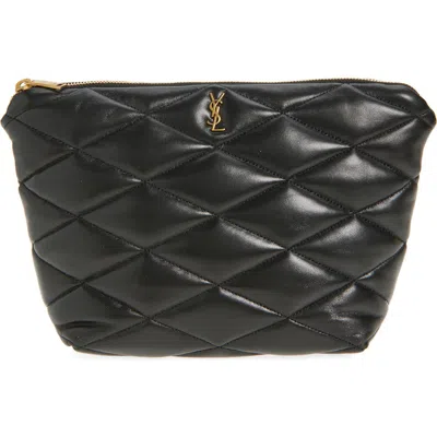 Saint Laurent Large Quilted Cosmetics Pouch In Black
