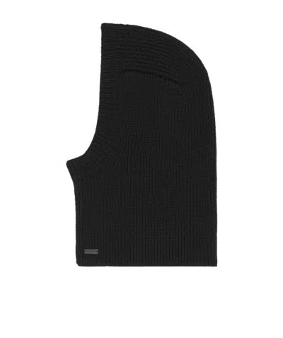 Saint Laurent Large Ribbed Balaclava In Wool In Black
